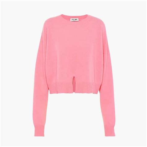 pink white short sleeve sweater miu miu|Pink Cashmere Crew.